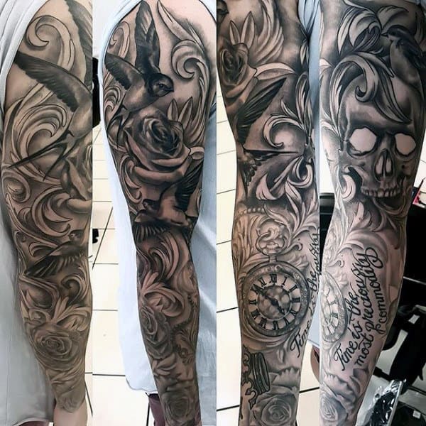 Male With Filigree Sleeve Tattoo