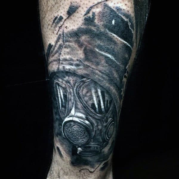 Male With Gas Mask Tattoo White Ink Shaded