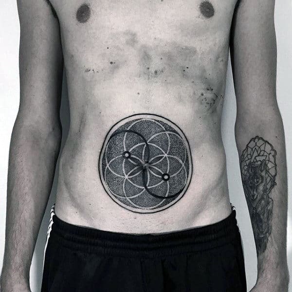 Male With Geometric Unique Stomach Tattoo