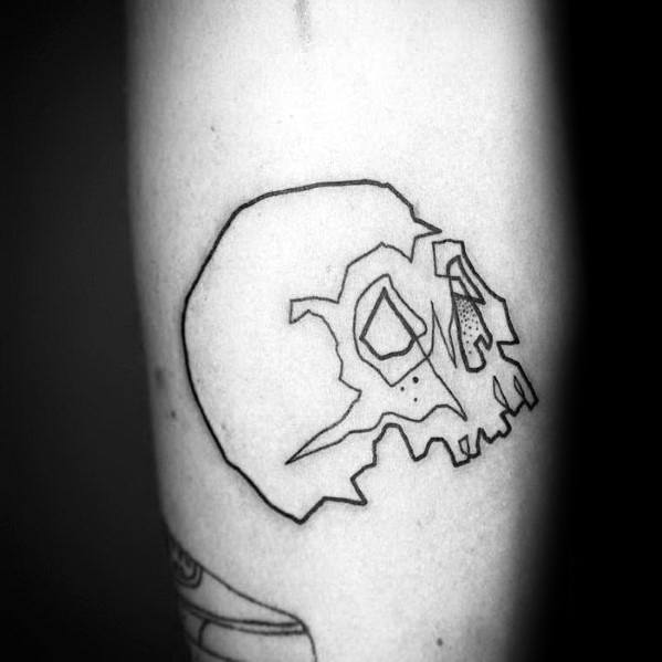 Male With Inner Forearm Small Minimalist Black Ink Outline Skull Tattoo