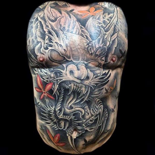Male With Japanese Full Chest Dragon Tattoo