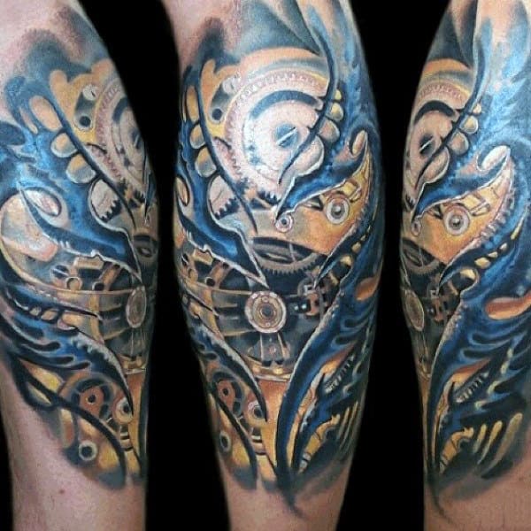 Male With Lovely Steampunk Design Tattoo Forearms