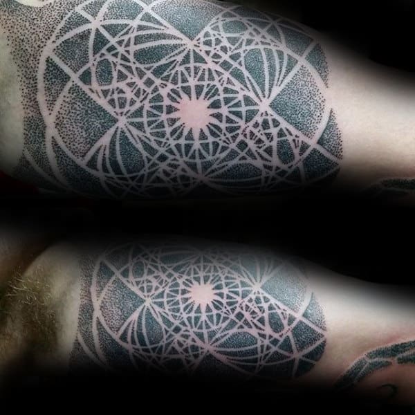 Male With Negative Space Fibonacci Spiral Dotwork Inner Arm Bicep Tattoo