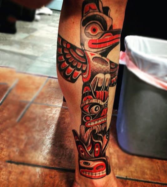 Male With Neo Traditional Totem Pole Clf Tattoo