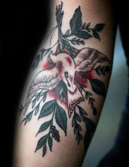 Male With Olive Branch Dove Tattoo On Inner Arm