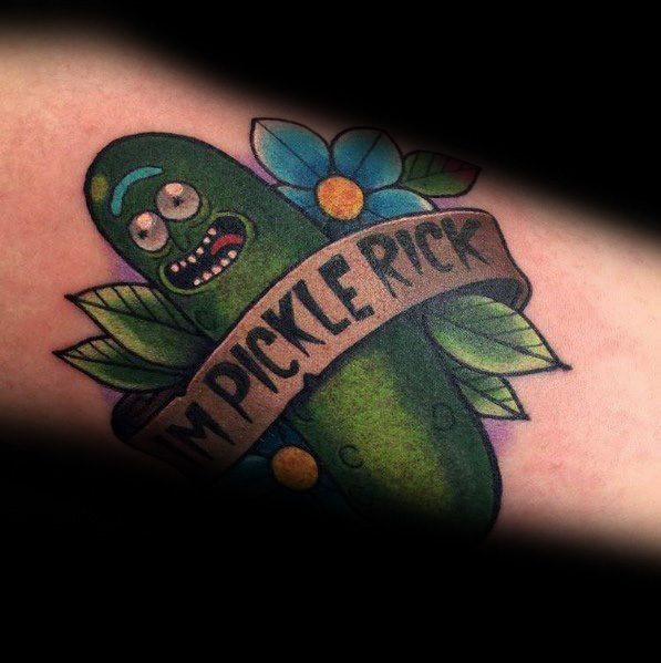 Male With Pickle Rick Tattoos