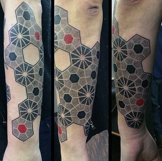 Tattoo uploaded by Katt Franich  Geometric Hexagon Half Sleeve coverup   Tattoodo