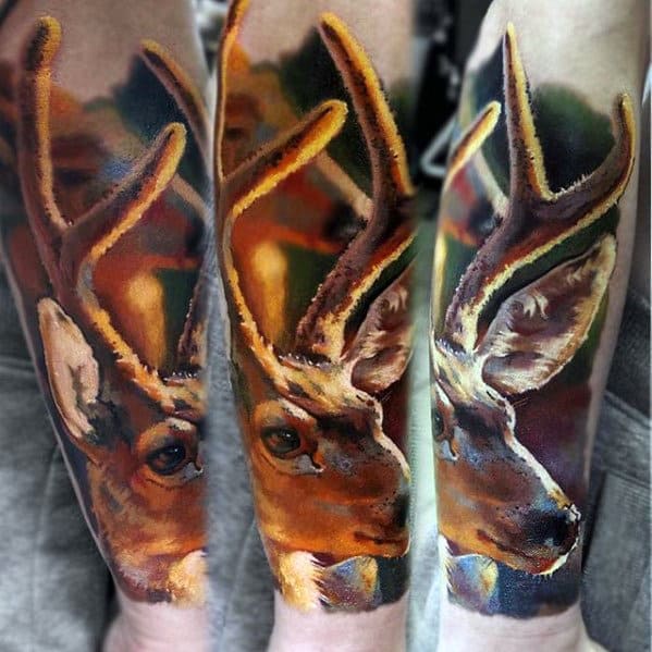 Male With Sweet 3d Realistic Deer Forearm Tattoo