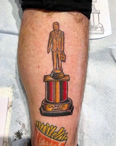 Male With The Office Dundies Award Tattoos