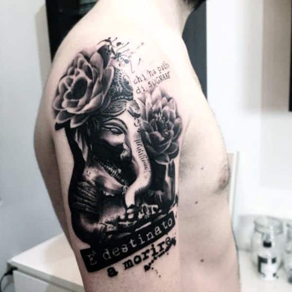 Male With Trash Polka Ganesh Tattoo On Arm