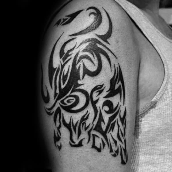 Male With Tribal Bull Tattoo Design On Arms