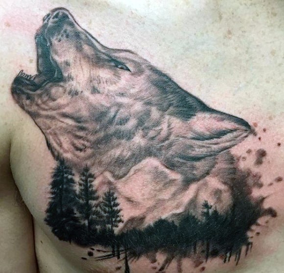 Howling Male Wolf Back Tattoo