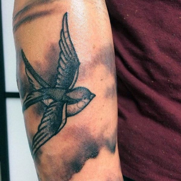 Males Forearms Lovely Sparrow Tattoo