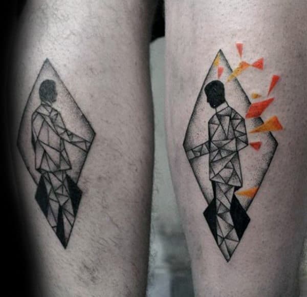 Man In Suit Abstract Small Unique Tattoos For Men On Leg