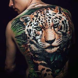 Man With 3D Tiger Tattoo Full Back