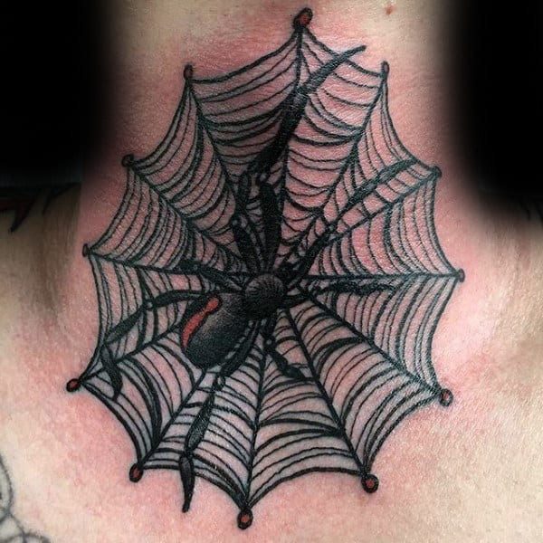 Man With Back Of Neck Spider Web Tattoo