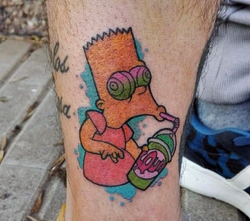 Man With Bart Simpsons Tattoo Design On Leg