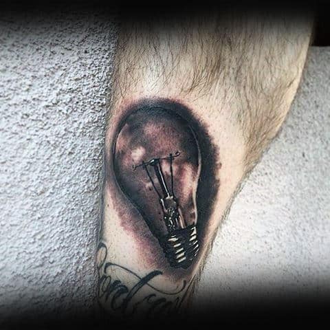 Man With Black Ink Shaded Light Bulb Realistic Design