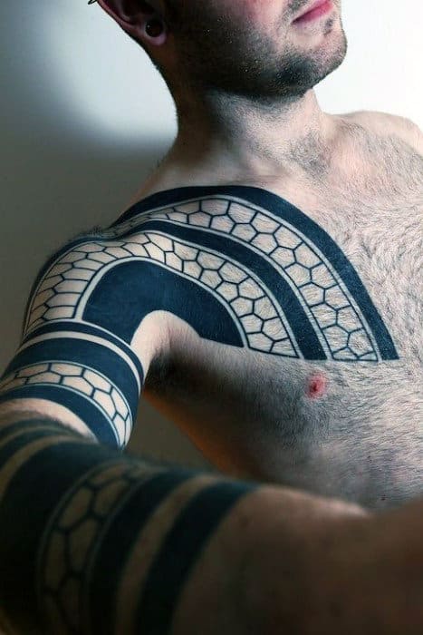 Man With Blackwork Full Sleeve Tattoo Pattern