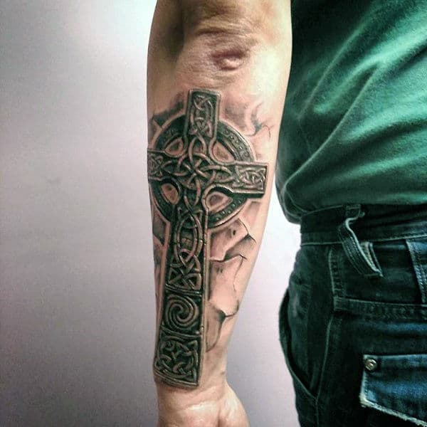 Man With Celtic Cross Wrist And Forearm Tattoo