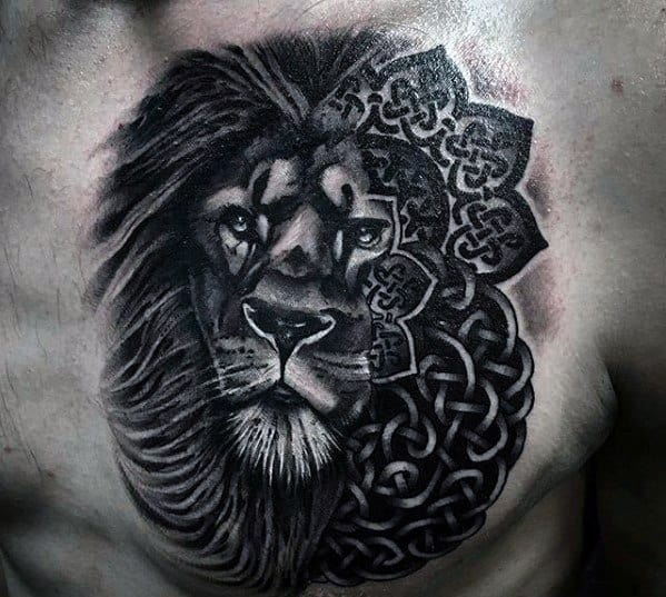Man With Celtic Knot Unique Chest Lion Tattoo