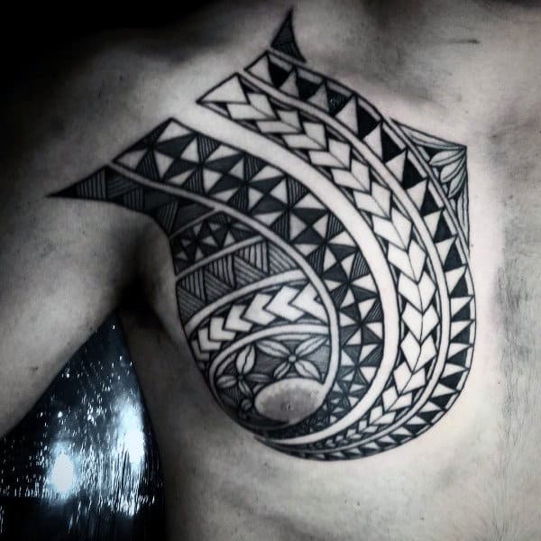 Man With Chest Tattoo With Polynesian Design