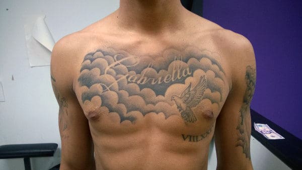 Man With Clouds Tattoo On Chest