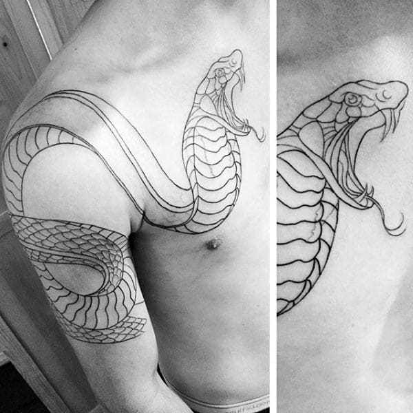 Man With Cobra Black Ink Out Snake Chest Tattoo