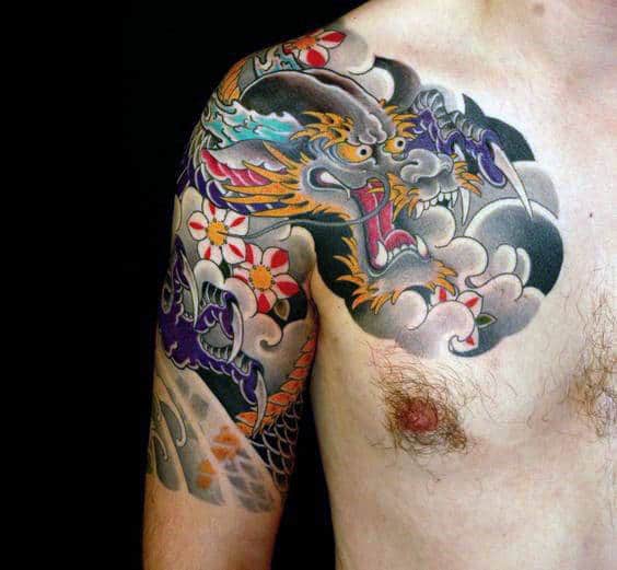 Man With Cool Half Sleeve Dragon Japanese Tattoo
