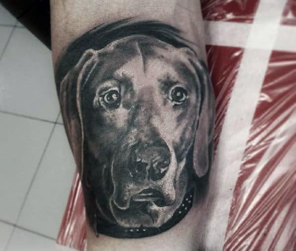 Man With Cool Leg Dog Tattoo
