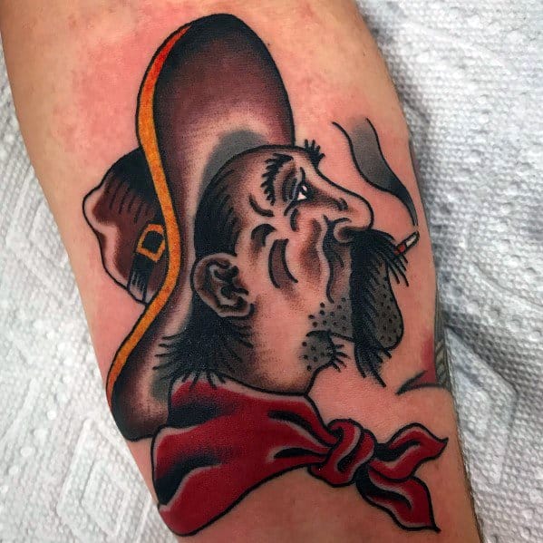 Man With Cowboy Hat Tattoo Design