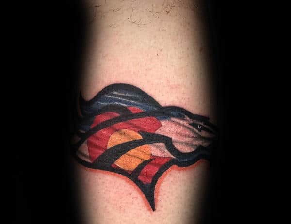 Man With Denver Broncos Colorado Tattoo On Forearm