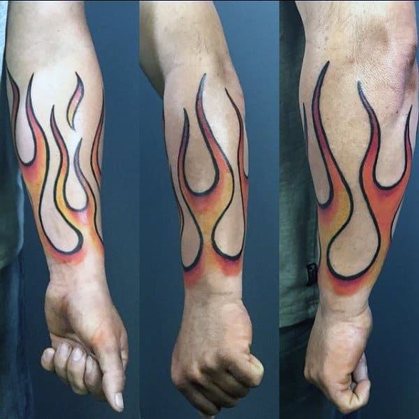 Man With Fire Forearm Tattoo