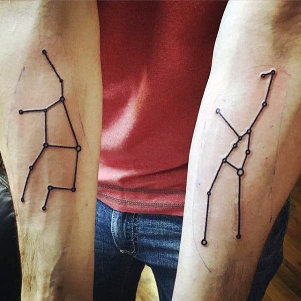Man With Forearm Black Ink Lines Virgo Constellation Tattoo