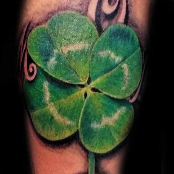 Man With Four Leaf Clover Realistic Tattoo Esign