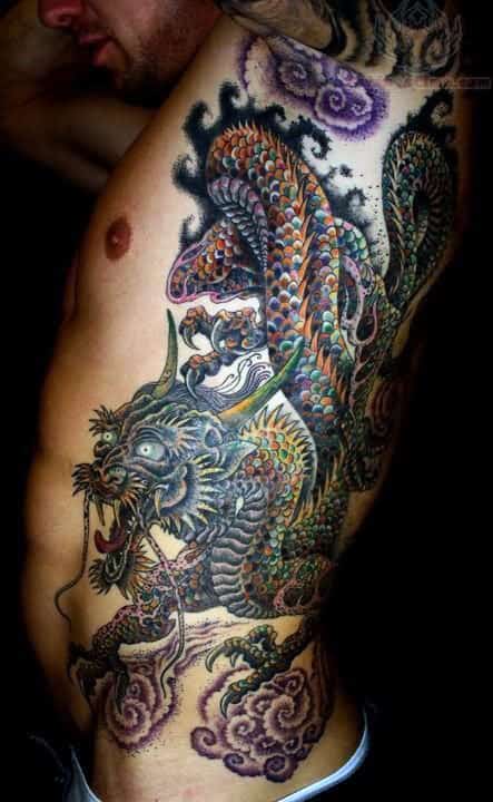 Man With Full Rib Cage Chinese Dragon Tattoo