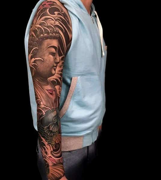 Man With Full Sleeved Buddhism Tattoo