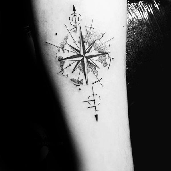 Man With Geometric Small Compass Tattoo Design