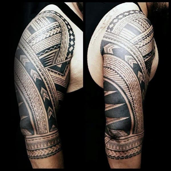 Man With Half Sleeve Tattoo Samoan Tribal Design