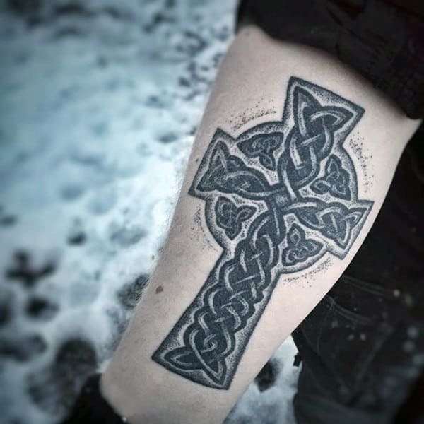 Man With Inner Forearm Celtic Cross Tattoo