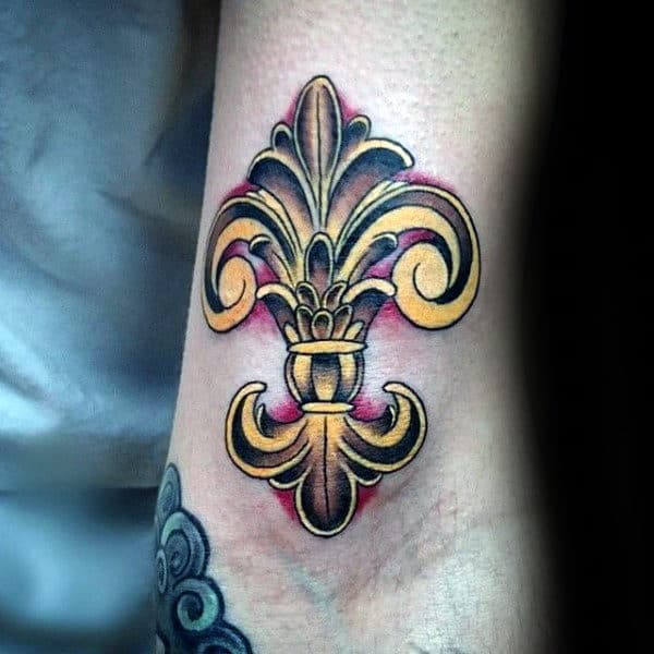 Man With Inner Forearm Fleur De Lis Decorative Tattoo