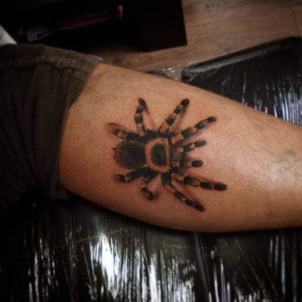 Man With Leg Calf Tatto Of Tarantula Spider