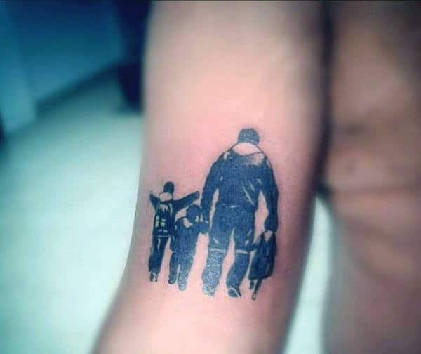 Man With Loving Dad And Sons Family Tattoo On Arms