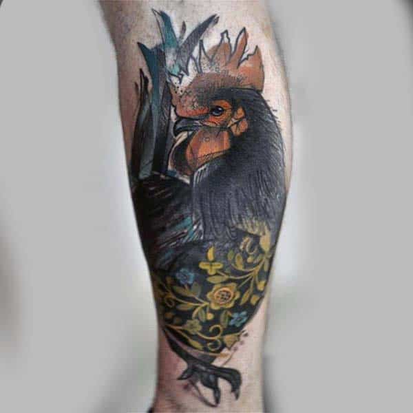 Man With Manly Rooster Tattoo On Forearm