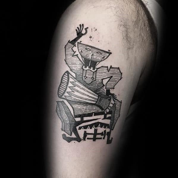 Man With Music Themed Africa Arm Tattoo