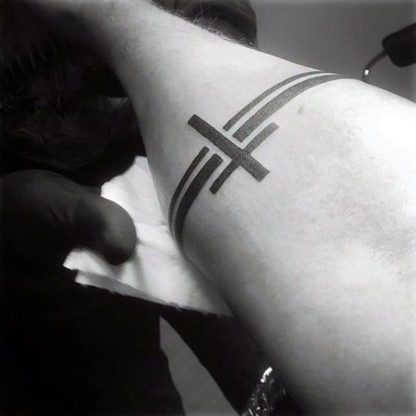 Man With Religious Cross Armband Tattoo Design