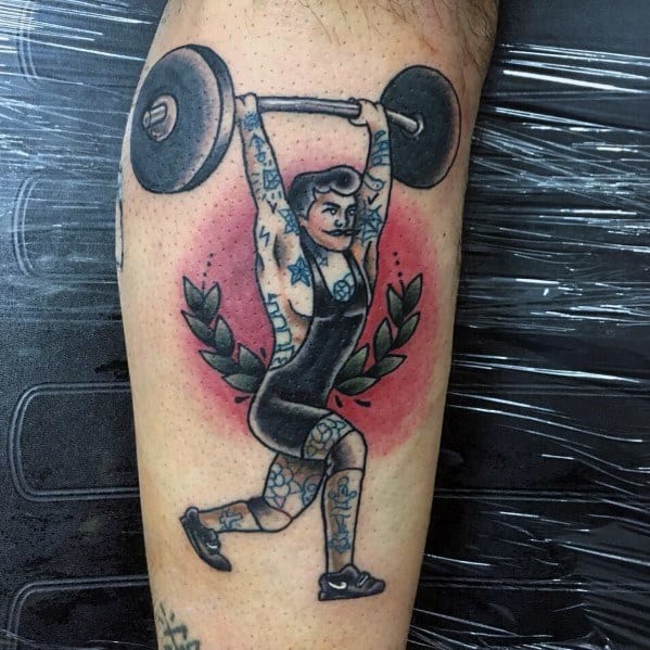 Man With Retro Traditional Lifer Crossfit Tattoo Design