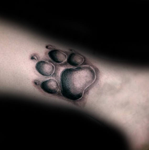 Man With Shaded Dog Paw Black And Grey Ink Tattoo