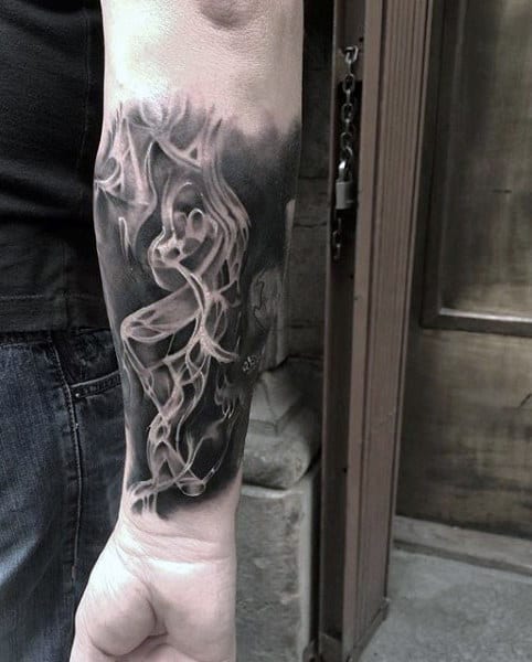 Man With Smoking Skull Tattoo Designs