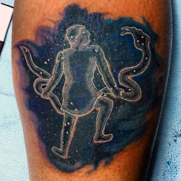 Man With Snake Outerspace Stars Constellations Leg Calf Mens Tattoo